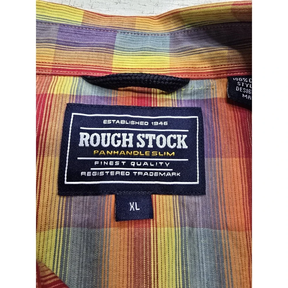 Rough Stock Panhandle Slim Mens XL Western‎ Pearl Snap Plaid Shirt Multi R0S9277